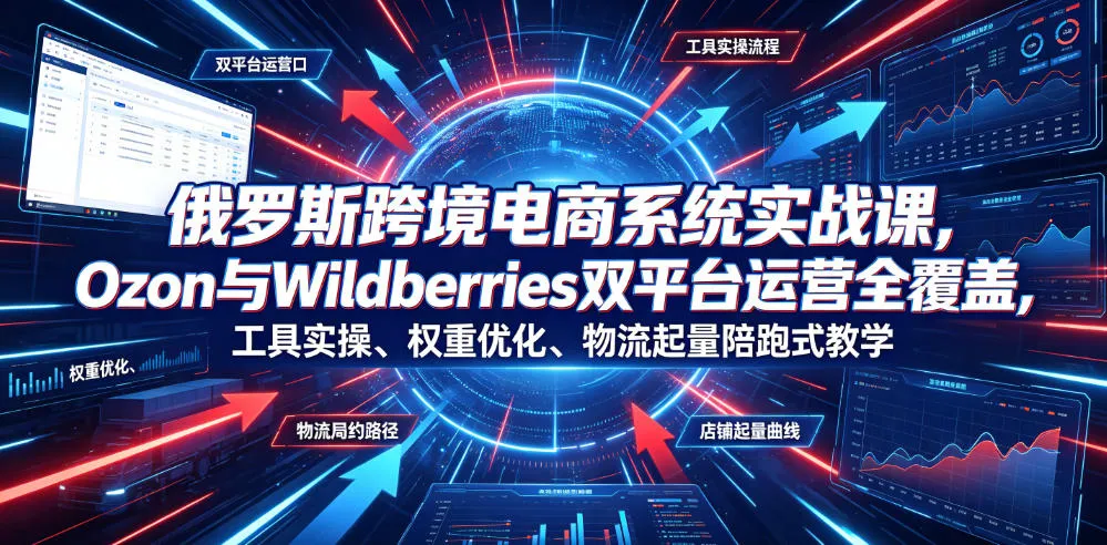 俄罗斯跨境电商系统实战课，Ozon与Wildberries双平台运营全覆盖，工具实操、权重优化、物流履约、店铺起量陪跑式教学-e家网