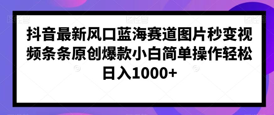 抖音最新风口蓝海赛道图片秒变视频条条原创爆款小白简单操作轻松日入1000+-E家云商