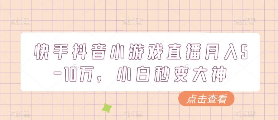 快手抖音小游戏直播月入5-10万，小白秒变大神-E家云商