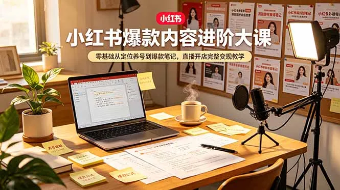 小红书爆款内容进阶大课，零基础从定位养号到爆款笔记，直播开店完整变现教学-e家网