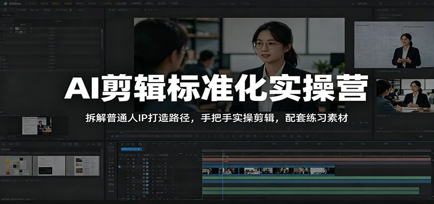 AI剪辑标准化实操营：拆解普通人IP打造路径，手把手实操剪辑，配套练习素材-e家网