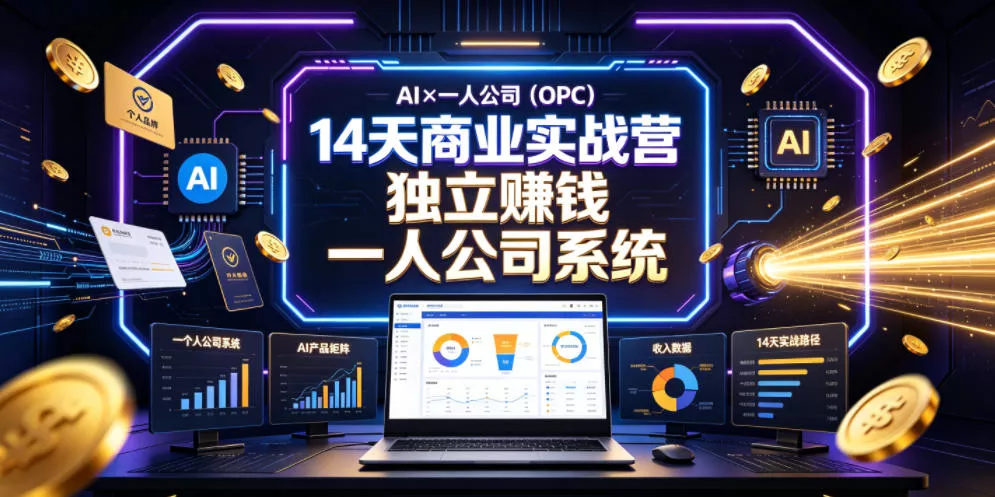 AI×一人公司(OPC)14天商业实战营，用AI帮你搭建一个属于你自己的、能独立賺钱的一人公司系统-e家网