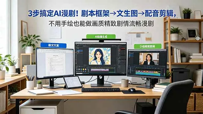 （18866期）3步搞定AI漫剧！剧本框架→文生图→配音剪辑，不用手绘也能做画质精致剧情流畅漫剧-e家网