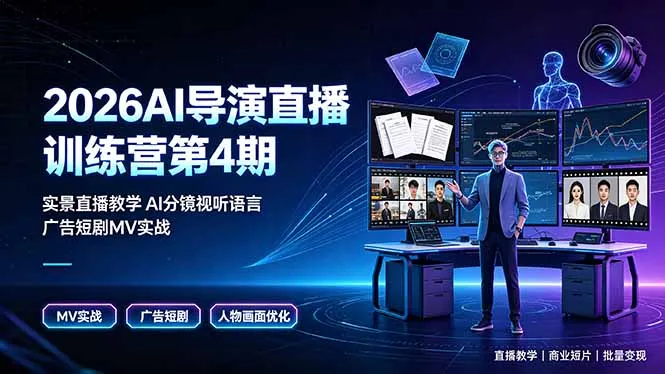 2026AI导演直播训练营第4期，实景直播教学AI分镜视听语言，广告短剧MV实战，解决人物画面崩坏痛点-e家网