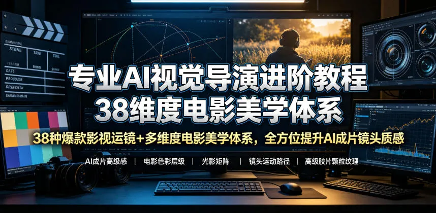 专业AI视觉导演进阶教程，38种爆款影视运镜+多维度电影美学体系，全方位提升AI成片高级感与镜头质感-e家网