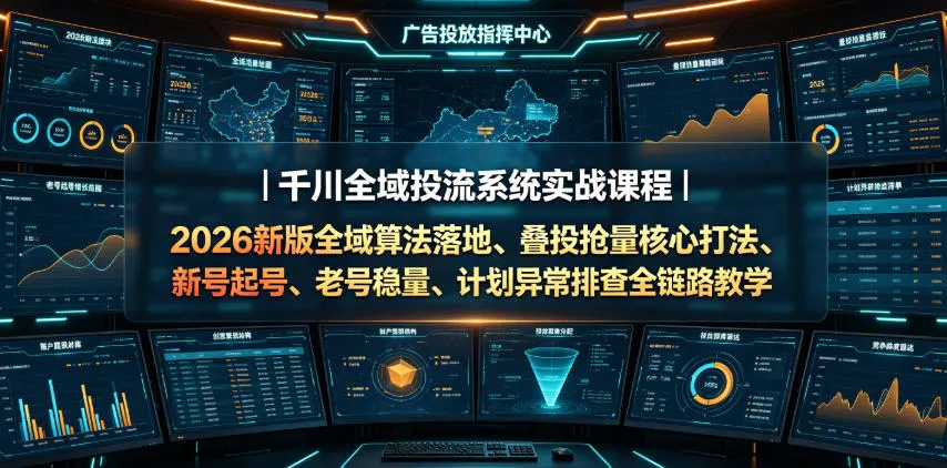 千川全域投流系统实战课程｜2026新版全域算法落地、叠投抢量核心打法、新号起号、老号稳量、计划异常排查全链路教学-e家网