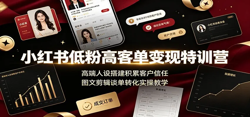 小红书低粉高客单变现特训营：高端人设搭建积累客户信任，图文剪辑谈单转化实操教学-e家网