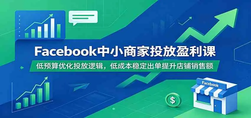 Facebook中小商家投放盈利课：低预算优化投放逻辑，低成本稳定出单提升店铺销售额-e家网