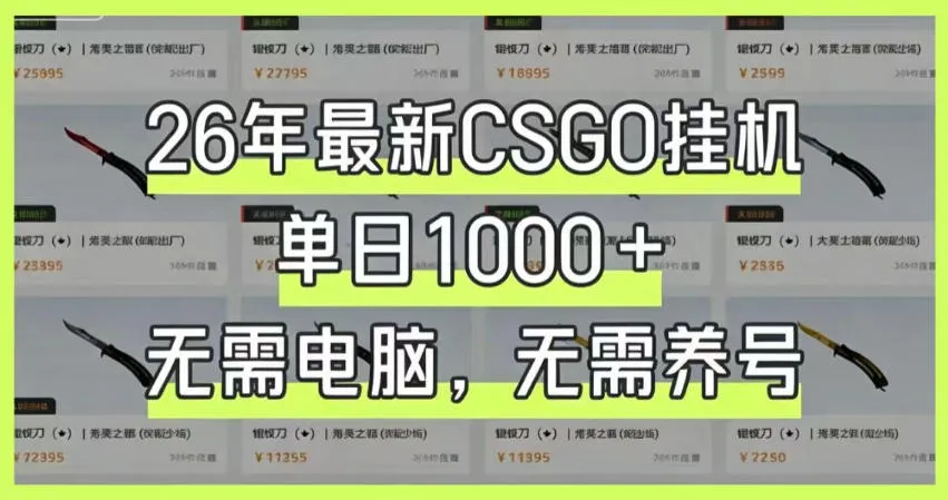26年最新CSGO挂G系统，单日1000+，无需电脑，无需养号，0基础可上手【揭秘】-e家网
