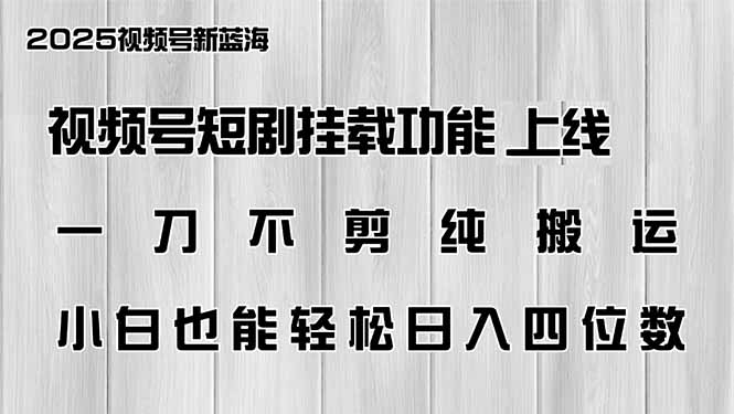 视频号短剧挂载功能上线，一刀不剪纯搬运，小白也能轻松日入四位数-E家云商