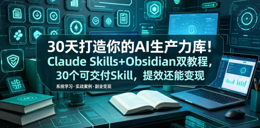 30天打造你的AI生产力库！Claude Skills+Obsidian 双教程，30 个可交付 Skill，提效还能变现-e家网
