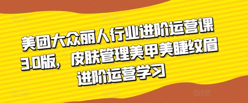 美团大众丽人行业进阶运营课3.0版，皮肤管理美甲美睫纹眉进阶运营学习-E家云商
