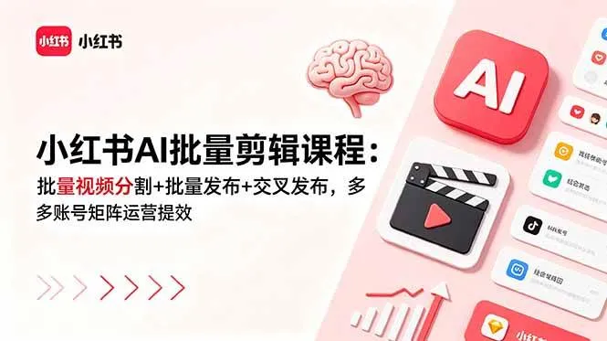 （18959期）小红书AI批量剪辑课程：批量视频分割+批量发布+交叉发布，多账号矩阵运营提效-e家网