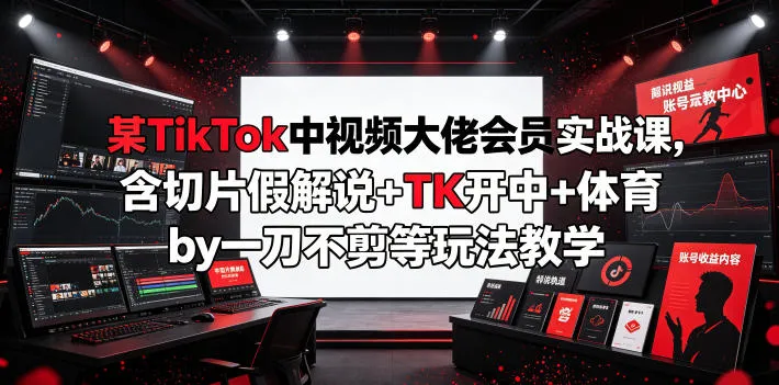 某TikTok中视频大佬会员实战课，含切片假解说+TK开中+体育by一刀不剪等玩法教学-e家网