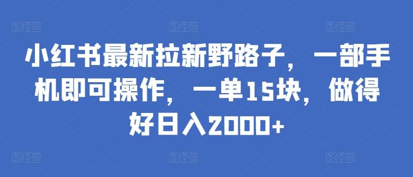 小红书最新拉新野路子，一部手机即可操作，一单15块，做得好日入2000+【揭秘】-E家云商