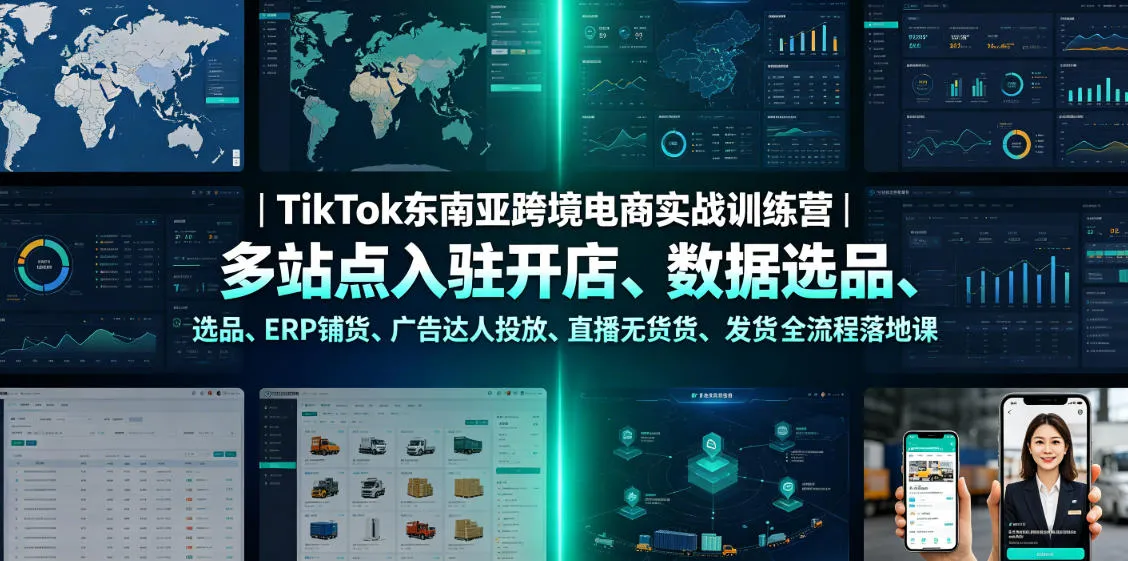 TikTok东南亚跨境电商实战训练营｜多站点入驻开店、数据选品、ERP铺货、广告达人投放、直播无货源发货全流程落地课-e家网