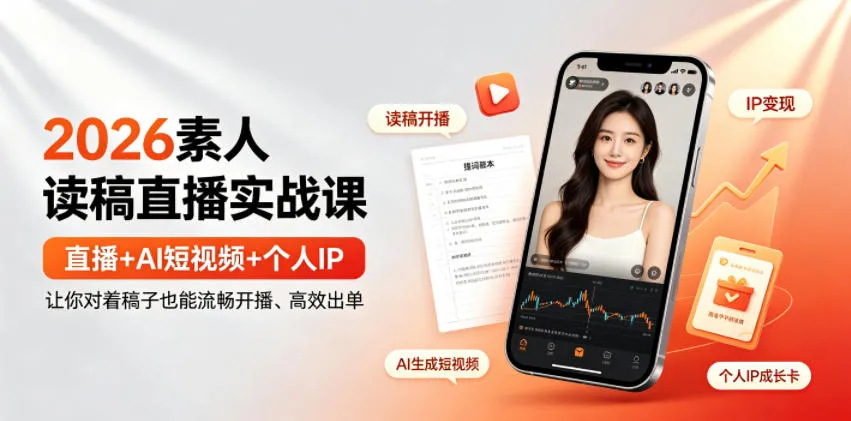 2026素人读稿直播实战课｜直播+AI短视频+个人IP，让你对着稿子也能流畅开播、高效出单-e家网