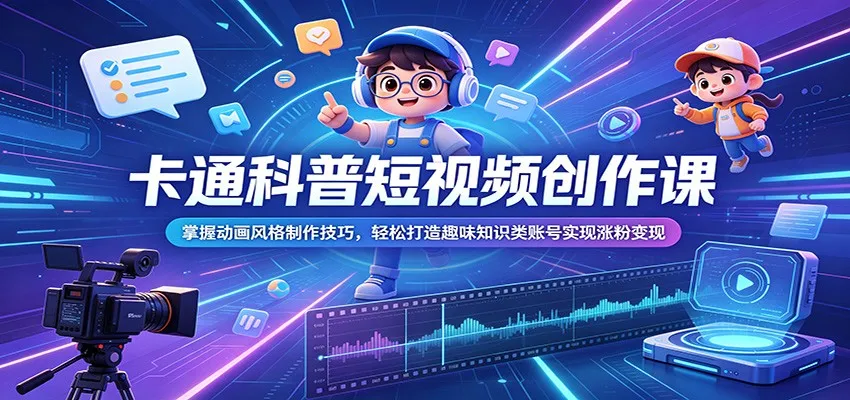 卡通科普短视频创作课：掌握动画风格制作技巧，轻松打造趣味知识类账号实现涨粉变现-e家网