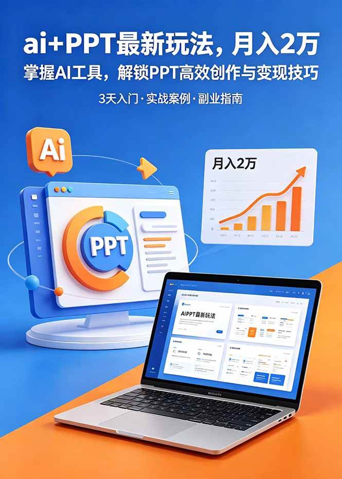 （18881期）ai+PPT最新玩法，月入2万掌握AI工具，解锁PPT高效创作与变现技巧3天入门，实战案例·副业指南-e家网
