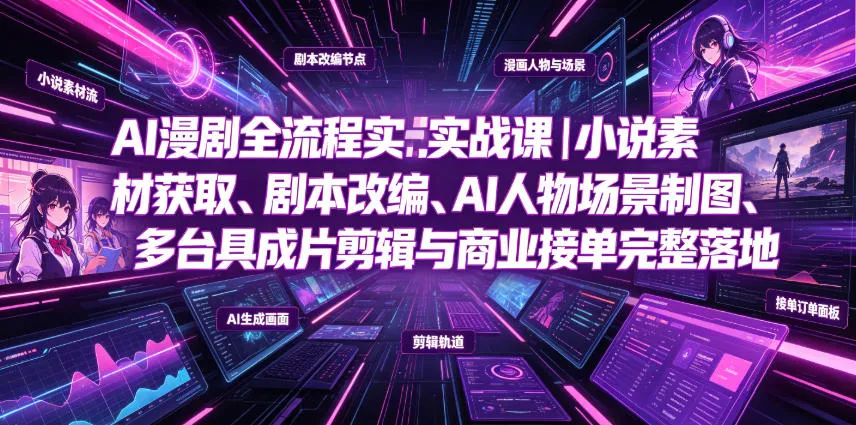 AI漫剧全流程实战课｜小说素材获取、剧本改编、AI人物场景制图、多工具成片剪辑、平台付费变现与商业接单完整落地-e家网