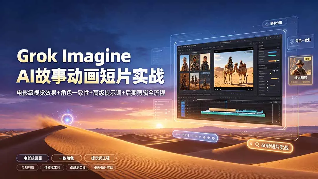 Grok Imagine AI故事动画短片实战：电影级视觉效果+角色一致性+高级提示词+后期剪辑全流程-e家网