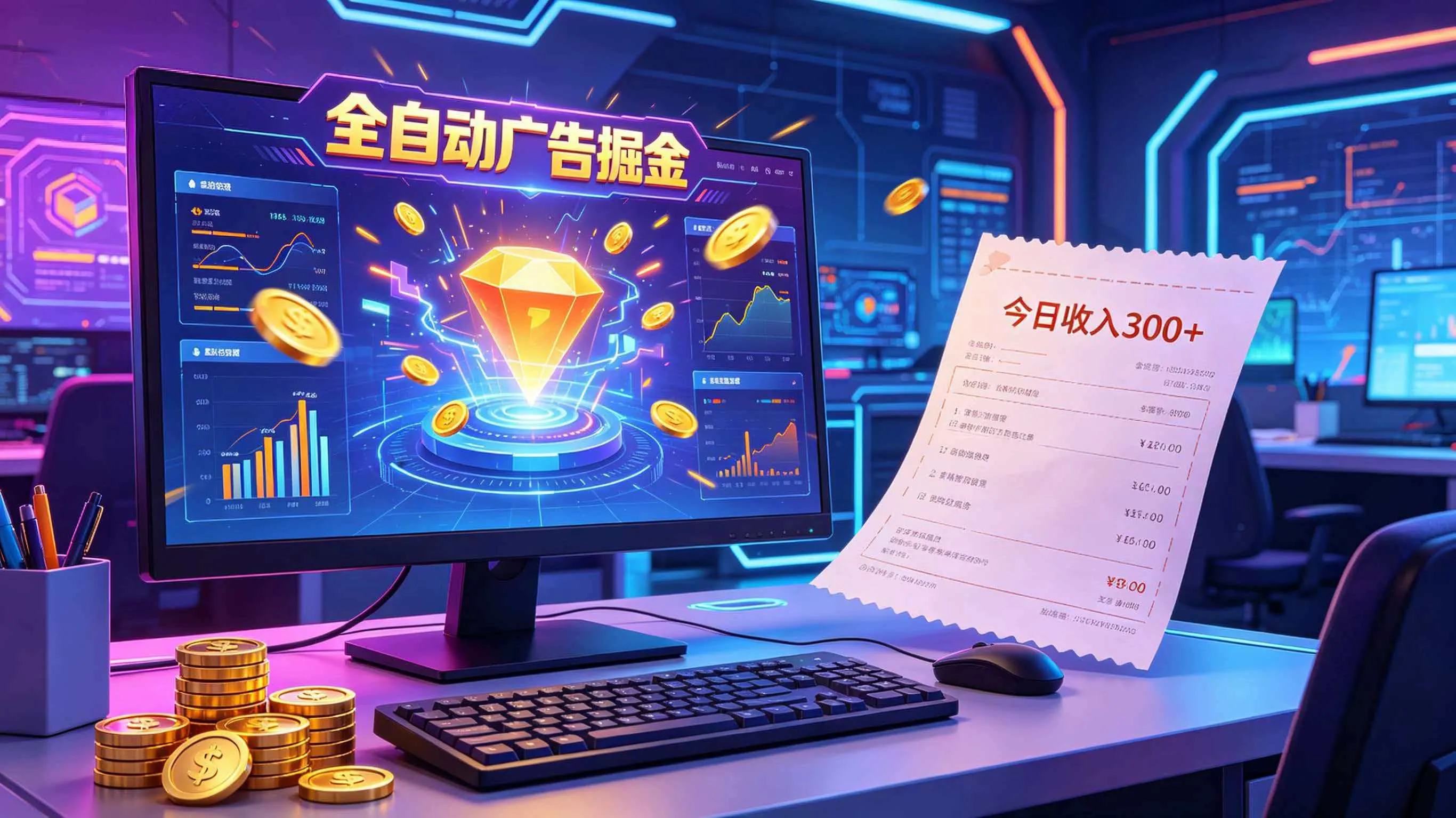 全自动广告掘金，日入300+。全程Ai自动化运行，解放双手，时间自由。收益稳定-e家网
