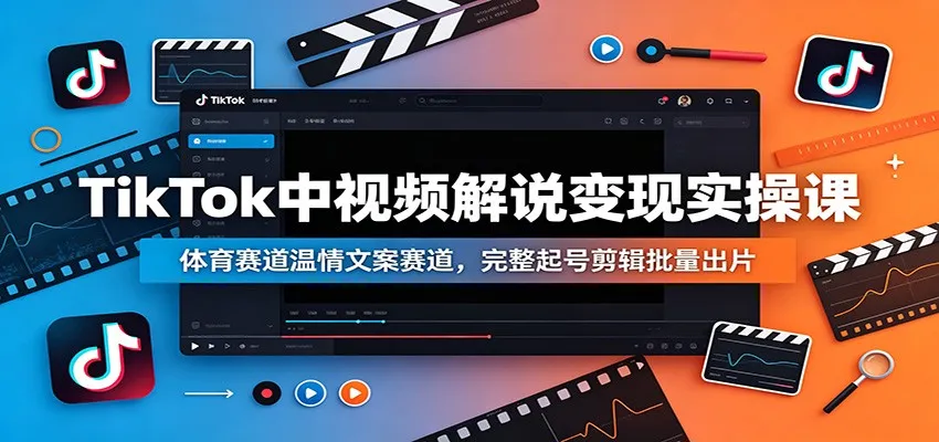 TikTok中视频解说变现实操课：体育赛道温情文案赛道，完整起号剪辑批量出片-e家网