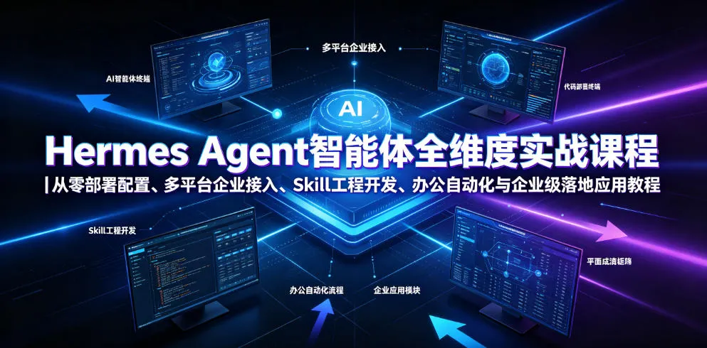 Hermes Agent智能体全维度实战课程｜从零部署配置、多平台企业接入、Skill工程开发、办公自动化与企业级落地应用教程-e家网