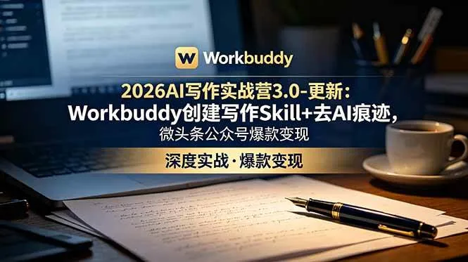 （18995期）2026AI写作实战营3.0-更新：Workbuddy创建写作Skill+去AI痕迹，微头条公众号爆款变现-e家网
