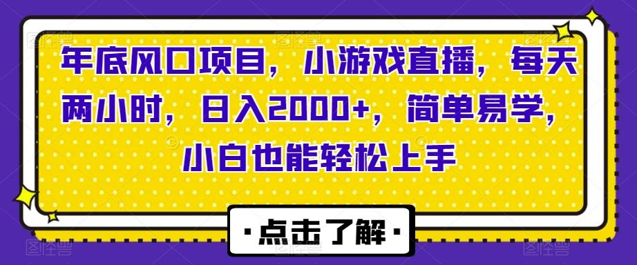 年底风口项目，小游戏直播，每天两小时，日入2000+，简单易学，小白也能轻松上手-E家云商