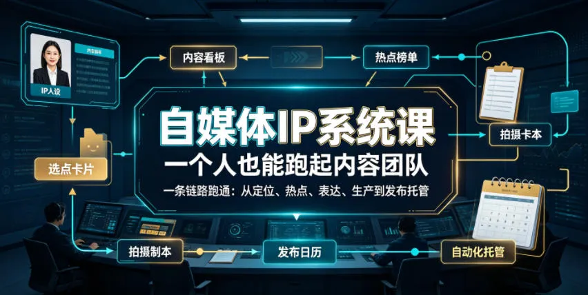 自媒体IP系统课，一个人也能跑起内容团队，一条链路跑通，从定位、热点、表达、生产到发布托管-e家网