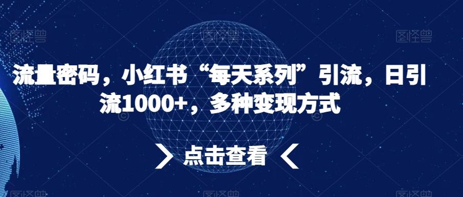 流量密码，小红书“每天系列”引流，日引流1000+，多种变现方式【揭秘】-E家云商