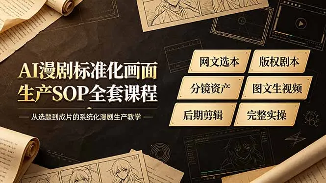 AI漫剧标准化画面生产SOP全套课程，网文选本版权剧本分镜资产全覆盖，图文生视频后期剪辑完整实操教学-e家网