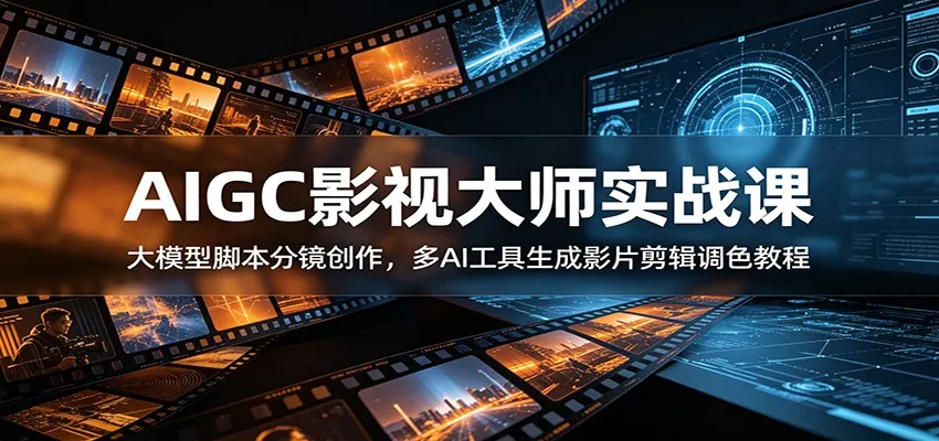 AIGC影视大师实战课：大模型脚本分镜创作，多AI工具生成影片剪辑调色教程-e家网