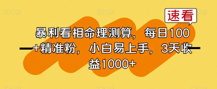 暴利看相命理测算，每日100+精准粉，小白易上手，3天收益1000+【揭秘】-e家网
