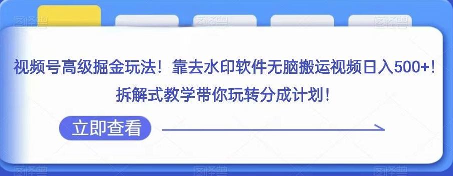 视频号高级掘金玩法，靠去水印软件无脑搬运视频日入500+，拆解式教学带你玩转分成计划【揭秘】-e家网
