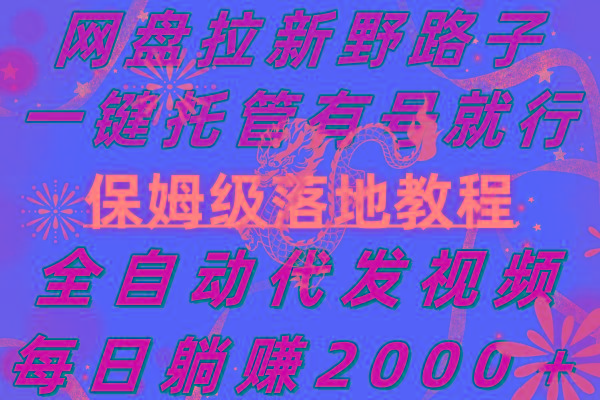 网盘拉新野路子，一键托管有号就行，全自动代发视频，每日躺赚2000＋，...-e家网