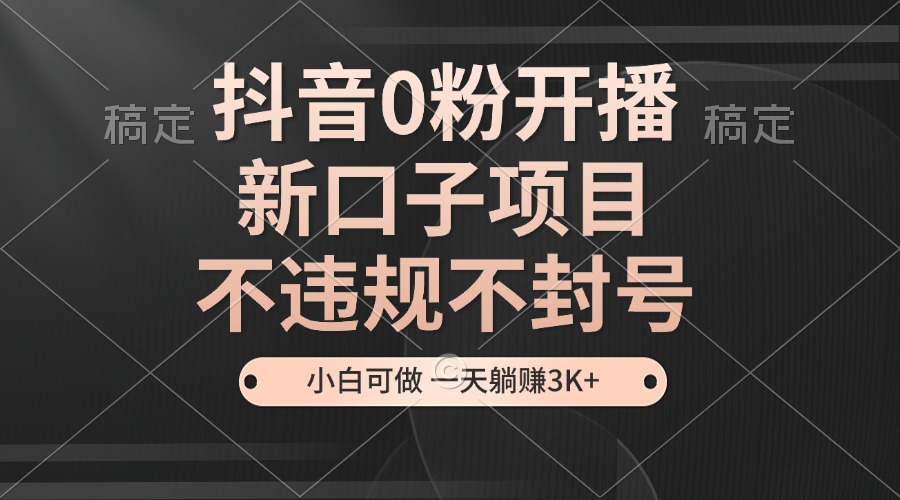 抖音0粉开播，新口子项目，不违规不封号，小白可做，一天躺赚3K+-E家云商