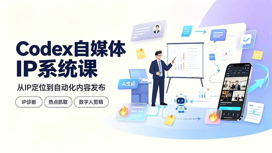 Codex自媒体IP系统课：IP诊断/热点抓取/IP蒸馏 Skill，爆款复刻数字人多平台自动发布教程-e家网