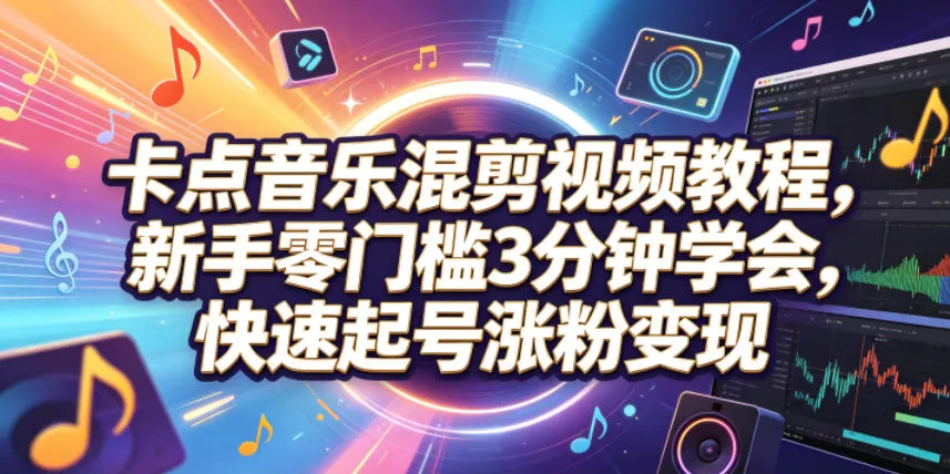 卡点音乐混剪视频教程，新手零门槛3分钟学会，快速起号涨粉变现-e家网