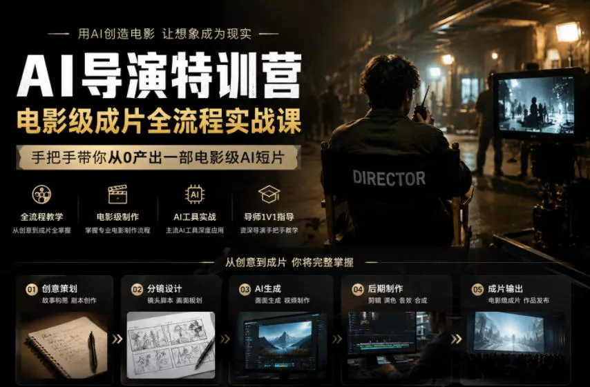 AI导演特训营，电影级成片全流程实战课，手把手带你从0产出一部电影级AI短片-e家网