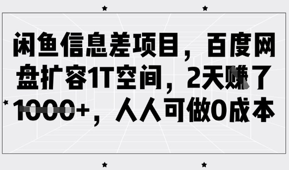 闲鱼信息差项目，百度网盘扩容1T空间，2天收益1k+，人人可做0成本-E家云商
