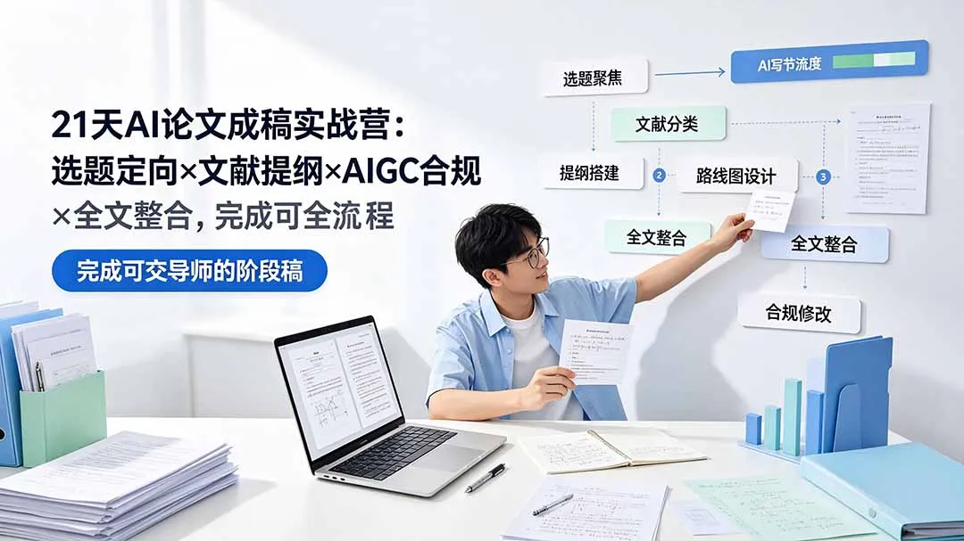 21天AI论文成稿实战营：选题定向×文献提纲×AIGC合规×全文整合，完成可交导师的阶段稿-e家网