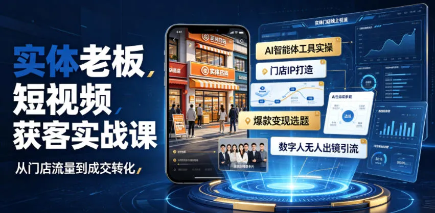 实体老板短视频获客实战课｜AI智能体工具全套实操、门店IP打造、爆款变现选题、数字人无人出镜引流完整教程-e家网