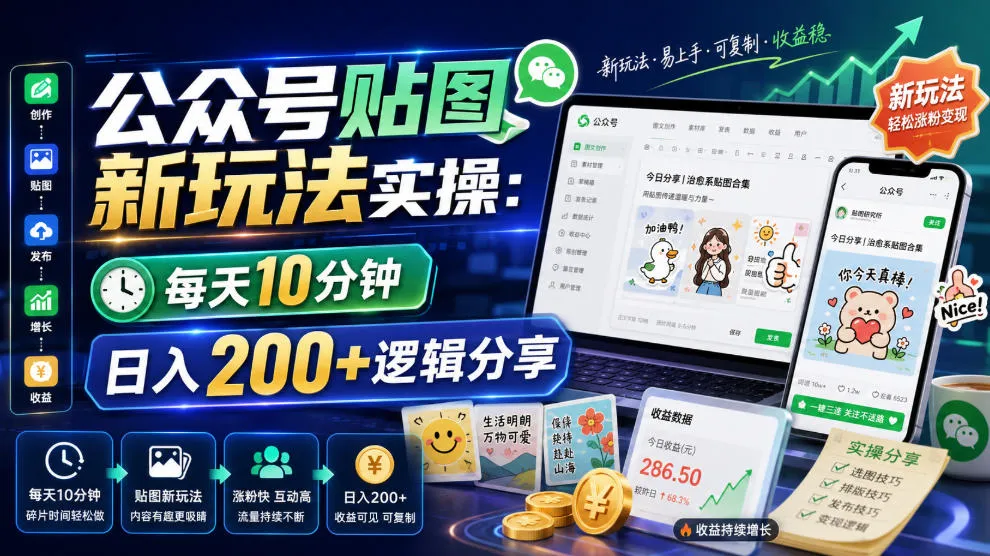 公众号贴图新玩法实操，每天10分钟，日入200+逻辑分享-e家网