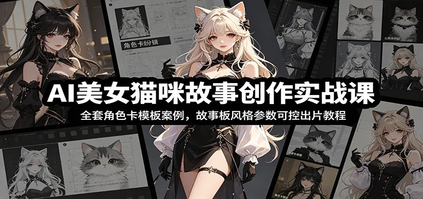 AI美女猫咪故事创作实战课：全套角色卡模板案例，故事板风格参数可控出片教程-e家网