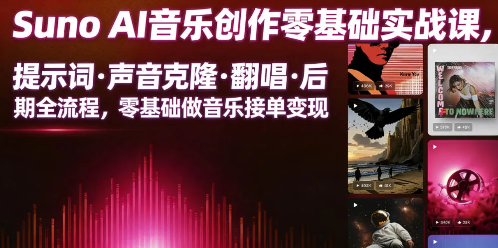 Suno AI音乐创作实战课，提示词・声音克隆・翻唱・后期全流程，零基础做音乐接单变现-e家网