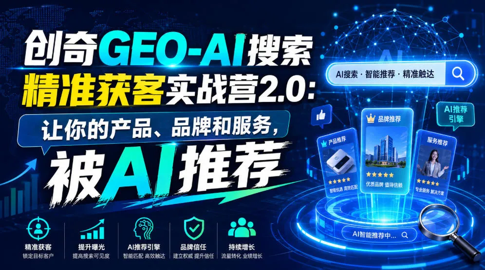 创奇GEO-AI搜索精准获客实战营2.0：让你的产品、品牌和服务，被AI推荐-e家网