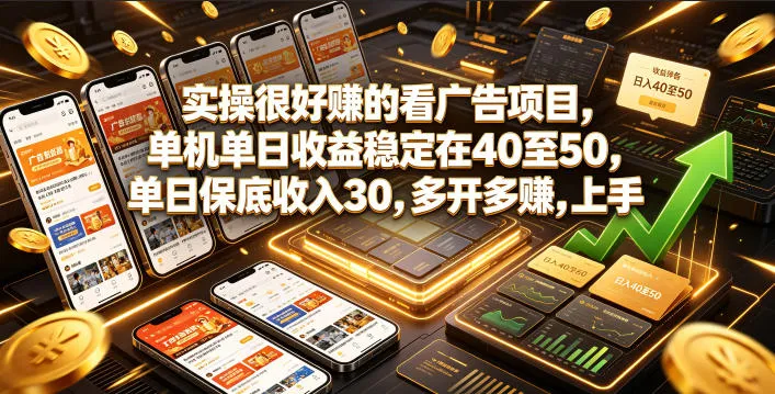 实操很好賺的看广告项目，单机单日收益稳定在40至50，单日保底收入30，多开多賺，上手就能变现【揭秘】-e家网