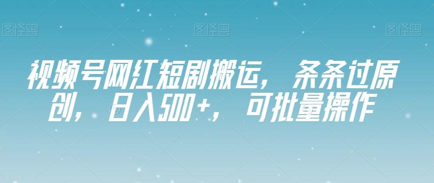 视频号网红短剧搬运，条条过原创，日入500+，可批量操作【揭秘】-E家云商